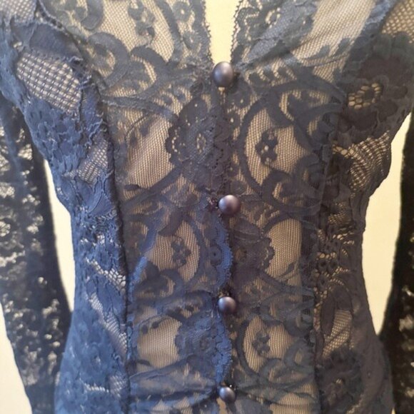 Femme Society Elegant Blue Lace Long Sleeve Top - Picture 4 of 13